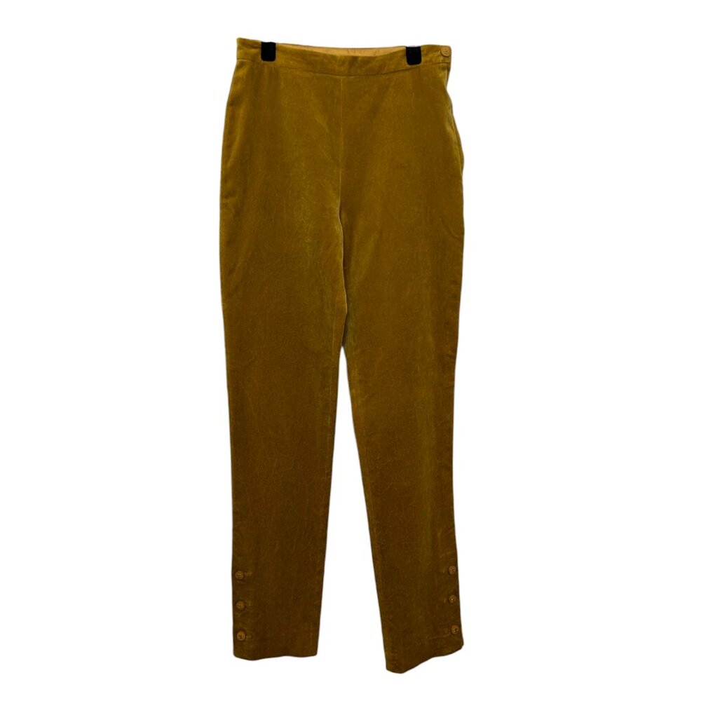 Chanel Vintage Gold Yellow Velvet Pants CC Logo Buttons 1990s FR38 S 4 6 RARE